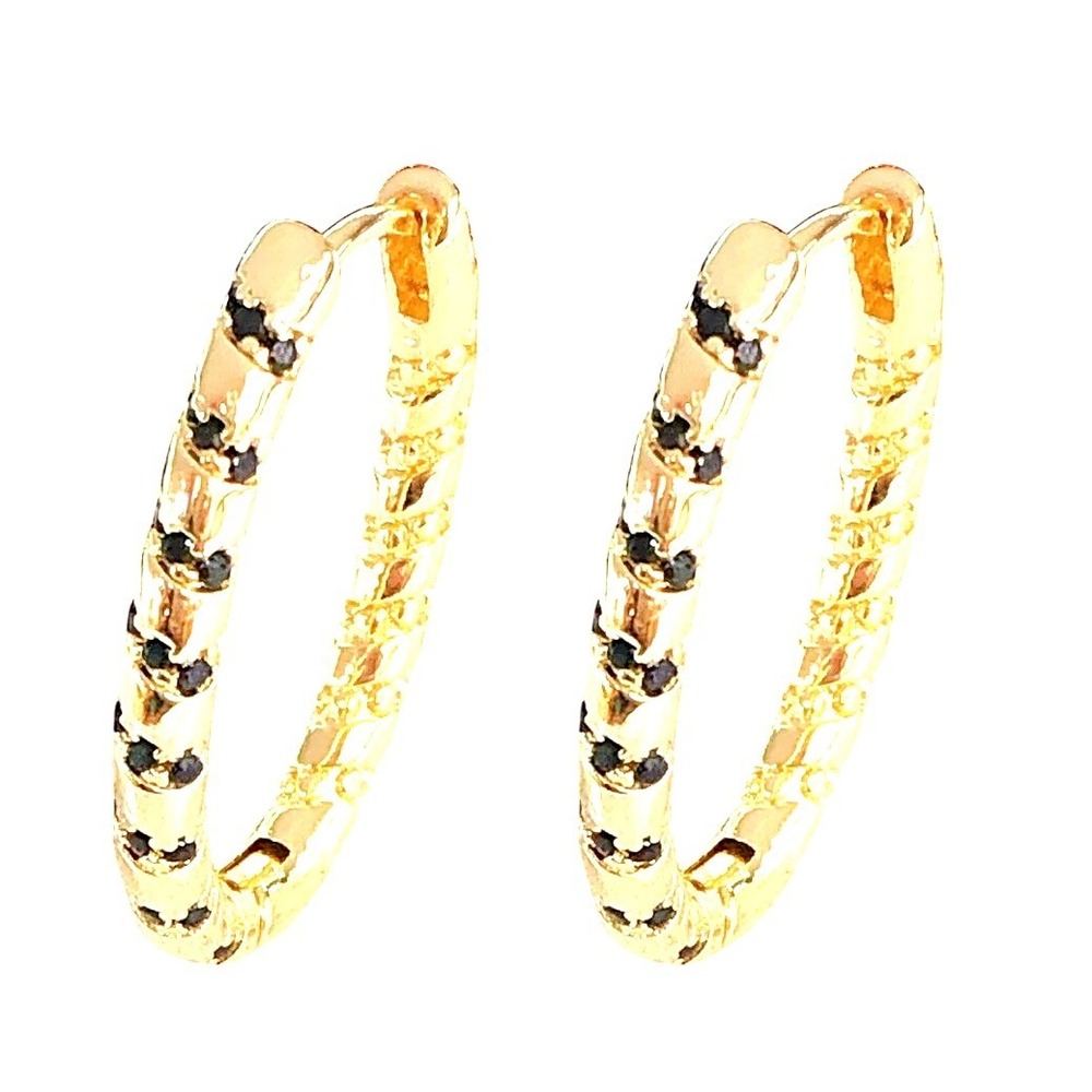 Laminated‎ Gold Tone Hoop Earrings with Black Accents Fashion Jewelry
